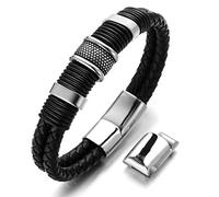 HALUKAKAH Bambini ● Solo Junior ● Bracciale Ragazzo Maschio Vera Pelle Cuoio 6-12+3 Anni Titanio Acciaio Chiusura Magnetica Taglia Regolabile 18-19.5cm