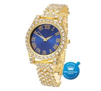 HALUKAKAH Bambino Orologio con Diamanti,37MM Blu Quadrante Lunghezza 20cm | Iced Out, Placcato Oro 18 Carati, Quarzo, Solo Orologio
