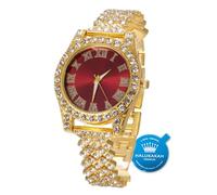 HALUKAKAH Bambino Orologio con Diamanti,37MM Rosso Quadrante Lunghezza 20cm | Iced Out, Placcato Oro 18 Carati, Quarzo, Solo Orologio
