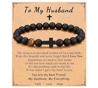 Halukakah Bracciale con Croce da Uomo in Shungite e Occhio di Tigre - Compleanno,Laurea,Pensione o Natale,Regalo Cristiano in Pietra Naturale per Figli,Papà,Mariti,Adolescenti - con Carta A Mio Marito