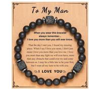 HALUKAKAH Bracciale da Uomo in Shungite con Perle di Roccia Lavica - Compleanno, Laurea, Pensione o Natale, Regalo Cristiano in Pietra Naturale per Papà, Mariti, Adolescenti - con Carta Al Mio Uomo