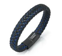 HALUKAKAH Bracciale per Uomo in Vera Pelle con Chiusura in Carburo di Tungsteno | Resistente e Anallergico | Design Nero e Blu Premium | Misura Comfort 21,5cm | Per Marito, Fidanzato, Padre, Figlio