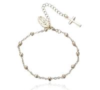 HALUKAKAH Bracciale Placcato in Vero Oro 18k/Platino con Croce Rosario Italiano e Perline,Bracciale in Argento Sterling per Donne,Lunghezza Regolabile,Regalo Cattolico per Mamma,Figlia,Amiche,Moglie