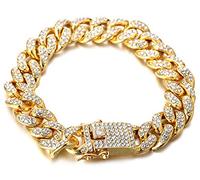 HALUKAKAH Bracciali Uomo Oro,Catenina Cubano Miami 14mm Iced out con Diamante,18kt Vero Oro Bracciale,Oro,18cm, con Pacco Regalo Gratuito