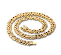 HALUKAKAH Catena a Maglie Cubane per Bebè Bimbi - TYCOON JUNIOR - Collana per Bambini Placcato in Oro 18K 35cm,Colore Oro,Diamanti di Laboratorio Incastonati a Mano,per 2-5 Anni,con Scatola Regalo