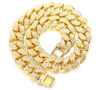 HALUKAKAH Catena Cubana Uomo Iced out,20MM Uomo Catena d'oro Miami Placcato in Oro 18 Carati Collana Girocollo Collana 50cm,Cz Completa Taglio Diamante Prong Set,Regalo per Lui
