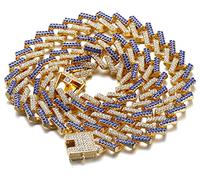 HALUKAKAH Catena D'oro Iced Out per Grande Cane,Diamante Cubano Collana Collare 14MM Placcato in Oro Reale 18 Carati Diamanti Blu 50cm Taglia con GRATUITO Confezione Regalo,Solo Decorazione