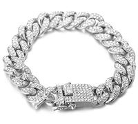 HALUKAKAH Catena d'oro per Uomo,14MM Placcato Platino Oro Bianco Catena Cubana Bracciale,Pieno Cz Diamante, con Confezione Regalo