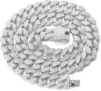 HALUKAKAH Catena d'oro per Uomo,Catena a Cubana da 20MM Iced out Finitura in Oro Bianco Platino Choker Collana 40cm,Pieno Cz Diamante Punte Set,con Confezione GRGALO