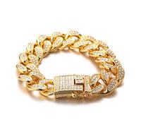 HALUKAKAH Catena d'oro per Uomo,Catena a Cubana da 20MM Iced out Placcato in Oro Reale 18k Braccialetto 22cm,Pieno Cz Diamante Punte Set,con Confezione GRGALO