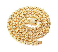 HALUKAKAH Catena d'oro per Uomo,Catena a Cubana da 20MM Iced out Placcato in Oro Reale 18k Choker Collana 40cm,Pieno Cz Diamante Punte Set,con Confezione GRGALO