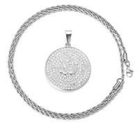 HALUKAKAH Catena d'oro per Uomo,Finitura Oro Bianco Platino Collana con Ciondolo Simbolo di Allah Cz Pieno Diamanti da Laboratorio Set di Punte con Catena in Corda 60cm Confezione Regalo Gratuita