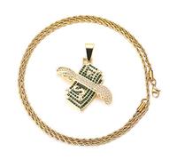 HALUKAKAH Catena d'oro per Uomo,Placcato Oro Reale 18k Collana con Ciondolo in Dollari con Ali d'Angelo Cz Pieno Diamanti da Laboratorio con Catena in Corda 60cm Confezione Regalo Gratuita