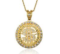 HALUKAKAH Catena d'oro Uomo Iced out,Placcato in Oro 18 Carati Dollaro Statunitense Ruotabile Pendente Collana,Cz Completa Lab Diamantes Prong Set,con Catena di Corda 60cm,Gratuito Pacco Regalo