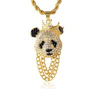 HALUKAKAH Catena d'oro Uomo Iced out,Placcato in Oro 18 Carati Panda della Corona Pendente Collana,Cz Completa Lab Diamantes Prong Set,con Catena di Corda 60cm,Gratuito Pacco Regalo