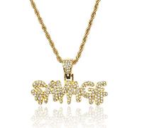 HALUKAKAH Catena d'oro Uomo Iced out,Placcato in Oro 18 Carati Savage Lettera Pendente Collana,Cz Completa Lab Diamantes Prong Set,con Catena di Corda 60cm,Gratuito Pacco Regalo