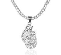 HALUKAKAH Catena d'oro Uomo Iced out,Platino Placcato Finitura in Oro Bianco Cz Completa Guanti da Box Pendente Collana,Lab Diamantes Prong Set,con Catena da Tennis 50cm,Gratuito Pacco Regalo