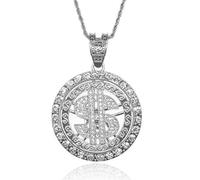 Halukakah Catena d'oro Uomo Iced Out,Platino Placcato Finitura in Oro Bianco Dollaro Statunitense Ruotabile Pendente Collana,Cz Completa Lab Diamantes Prong Set,con Catena di Corda 60cm,GRATUITO Pacco Regalo
