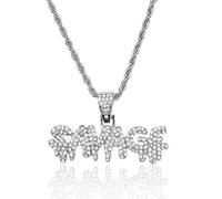 HALUKAKAH Catena d'oro Uomo Iced out,Platino Placcato Finitura in Oro Bianco Savage Lettera Pendente Collana,Cz Completa Lab Diamantes Prong Set,con Catena di Corda 60cm,Gratuito Pacco Regalo