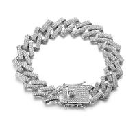 HALUKAKAH Catena in Oro Iced out,15MM Catena Cubana da Uomo Miami Platino Placcato in Oro Bianco Braccialetto 23cm,Cz Completa Diamante Set a Mano,Regalo per Lui