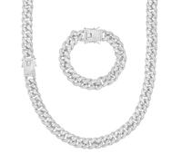 HALUKAKAH Catena Oro Iced out per Uomo Link Cubano Miami Catena Braccialetto Collana Set Platino Oro Bianco Placcato 45+20cm, Set Completo di Griffe Taglio a Diamante Cz, Regalo per Lui