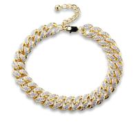 HALUKAKAH Cavigliera a Maglie Cubane con Diamanti Placcato in Oro 18 Carati per Uomini - Oltre 300 Diamanti da Laboratorio - 13mm Lunghezza 24,5cm con Catena Prolunga Regolabile - Con Scatola Regalo