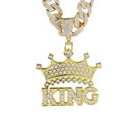 HALUKAKAH Collana con Ciondolo Diamante per Ragazzi,Placcato Oro 18k/Platino,Diamanti di Laboratorio Incastonati,Pendente Lettere 3D Bubble e 15MM Catena Cuban Link 40cm/45cm,Regalo per Figlio,Nipote