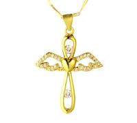 HALUKAKAH Collana con Croce Ali d’Angelo in Moissanite per Ragazzi,0,5ct Diamanti di Laboratorio,Ciondolo Placcato Oro Giallo 18K,Gioiello Religioso di Lusso per 5-16 Anni Figlio,Nipote,Pronipote