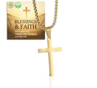 Halukakah Collana con Croce in Argento Sterling 925 per Ragazzi -Piccolo Ciondolo a Croce Placcato Oro 18k con Catena in Acciaio Inossidabile -Completo di Scheda con Messaggio Biblico e Scatola Regalo