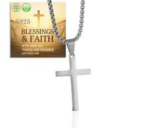 Halukakah Collana con Croce in Argento Sterling 925 per Ragazzi -Piccolo Ciondolo a Croce Placcato Platino con Catena in Acciaio Inossidabile -Completo di Scheda con Messaggio Biblico e Scatola Regalo
