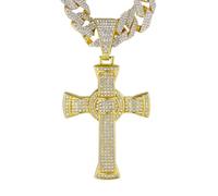 HALUKAKAH Collana Croce Celtica con Diamanti da Uomo,Placcato in Oro 18k,Pendente con Diamanti di Laboratorio Incastonati e 15MM Catena Cubana 50cm,Regalo Religioso per Marito,Figlio,Fidanzato