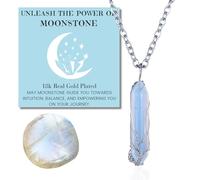 HALUKAKAH Collana in Pietra di Luna - LUNA AMORE - Filo Avvolgente Albero della Vita Placcato in Platino Fatto a Mano, Ciondolo in Forma di Esagonale in Cristallo Naturale e Catena 50cm