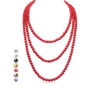 Halukakah Collana Lunga Perle Anni '20 per Donne - Esquisite Perle Coltivate Naturali - Lussuoso Filo da 8mm con Eleganza Senza Tempo - Rosso Passione Lunghezza 150cm - Perfetto per Occasioni Speciali