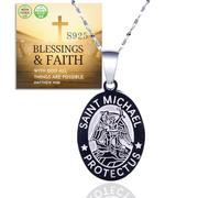 Halukakah Collana San Michele in Argento Sterling 925 per Uomini -Medaglia di Gioielleria Religiosa con Catena 45cm -Per Protezione,Occasioni Religiose e Regali,Include Scheda Biblica e Scatola Regalo