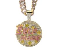 HALUKAKAH Collana SELF MADE di Diamanti Rosa da Uomo,Placcato in Oro 18K,Pendente con Diamanti di Laboratorio Incastonati e 15mm Catena Cubana 50cm,Regalo Hip-hop per Marito,Figlio,Fidanzato