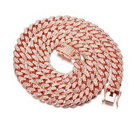 HALUKAKAH Collane Uomo Oro,Catenina Cubano Miami 14mm Iced out con Diamante,Placcato Oro Rosa Girocollo,Oro,40cm,con Pacco Regalo Gratuito