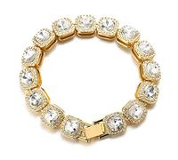 HALUKAKAH Diamante Bracciale in Oro Uomo,Placcato in Oro Reale 18 Carati Quadrato Diamante Bianca Bracciale 21.5cm,Set di Punte Diamanti da Laboratorio,con Confezione Regalo Gratuita