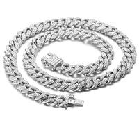 HALUKAKAH Diamante Catena Cubana per Donna Ragazza,13.5MM Oro Bianco Platino Girocollo Collana 45cm,Pieno Cz Diamante Punte Set,con Confezione Regalo Gratuita