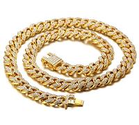 HALUKAKAH Diamante Catena Cubana per Donna Ragazza,13.5MM Placcato in Oro Reale 16k Girocollo Collana 40cm,Pieno Cz Diamante Punte Set,con Confezione Regalo Gratuita