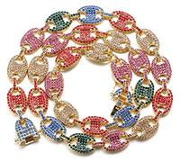 HALUKAKAH Diamante Catena D'oro per Uomo,13MM Placcato Oro Reale 18 Carati Arcobaleno Catena di Chicchi di Caffè Collana 50cm,Multicolore Diamanti da Laboratoriocon Confezione Regalo GRATUITA