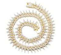 HALUKAKAH Diamante Catena d'oro per Uomo Iced Out,19MM Disegno della Spina Placcato in Oro Reale 18k Collana 45cm,Completo Cz Taglio a Diamante Set di Punte,Regalo per Lui