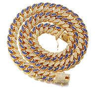 HALUKAKAH Diamante Cubano Catena per Uomo,14MM Fuji Catena in Oro Iced out Miami Placcato Oro Reale 18k Girocollo Collana 55cm,Pieno Diamanti Blu e Trasparente Set di Punte,Regalo per Lui