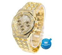 HALUKAKAH Diamanti Orologio Oro, Uomo Placcato Oro Reale 18K 40MM Largo Numeri Romani Componi Quarzo Cinturino 22cm, con Scatola Regalo