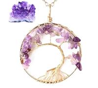 HALUKAKAH Donne Cristalli e Pietre Curative Collana Ottone Placcato Oro Filo Naturale Quarzo Ametista Viola Fatto a mano Albero della Vita Sinuoso Ciondolo 5cm Catena 50cm