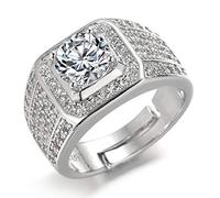 HALUKAKAH Gold Diamond Ring Iced out,Men's White Gold Finish Ring Size Adjustable with Free Giftbox