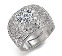 HALUKAKAH Gold Diamond Ring Iced out,Men's White Gold Finish Ring Size Adjustable with Free Giftbox