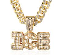 HALUKAKAH ● ICE ● Catena Oro per Uomo Placcato Oro Reale 18k Iced Out Collana Ciondolo,Pieno Cz Lab Diamanti Set Griffe,14mm Catena a Maglia Cubana 45cm,Confezione Regalo Gratuita
