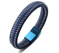 HALUKAKAH ● Jazz ● Bracciale Uomo in Vera Pelle Cuoio Chiusura Magnetica in Titanio Acciaio 8.5"(21.5cm) con Pacco Regalo Gratuita (Vela Blu 21.5cm)