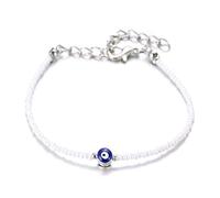 HALUKAKAH Malocchio Bracciale per Donna Uomo,Elastico Fatto a Mano Protezione Mal de Ojo Gioielli Occhio Azzurro con Perle di Pietra Bianca Braccialetto con Confezione Regalo Gratuita