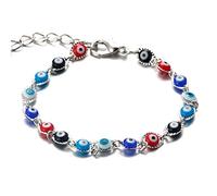 HALUKAKAH Malocchio Bracciale per Donna Uomo,Finitura in Oro Bianco Placcato Platino Elastico Fatto a Mano Protezione Mal de Ojo Gioielli Platino Multicolori Occhi Braccialetto con Confezione Regalo